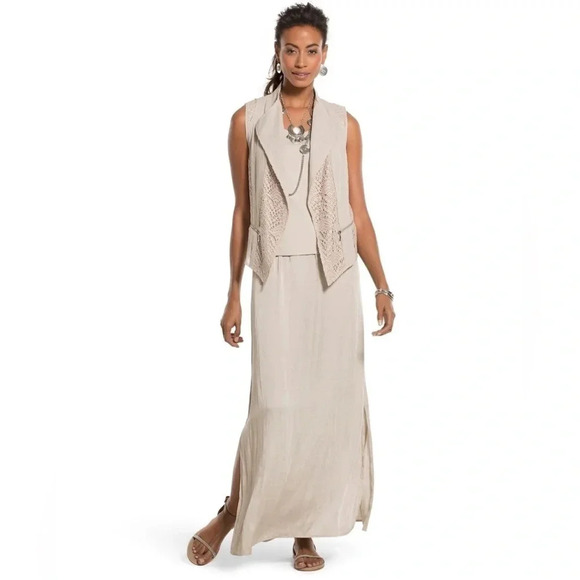 Chico’s Serena Satin Metallic Neutral Staple Fairy Whimsy Maxi Skirt - Picture 1 of 8